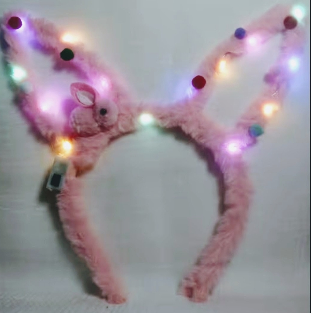 LED Easter Bunny Ear PINK Headband with Pom Poms Perfect for Easter Cel…